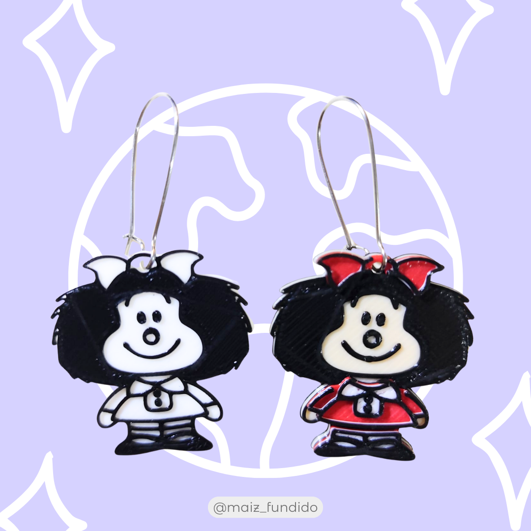 Aretes Mafalda impresos en 3D