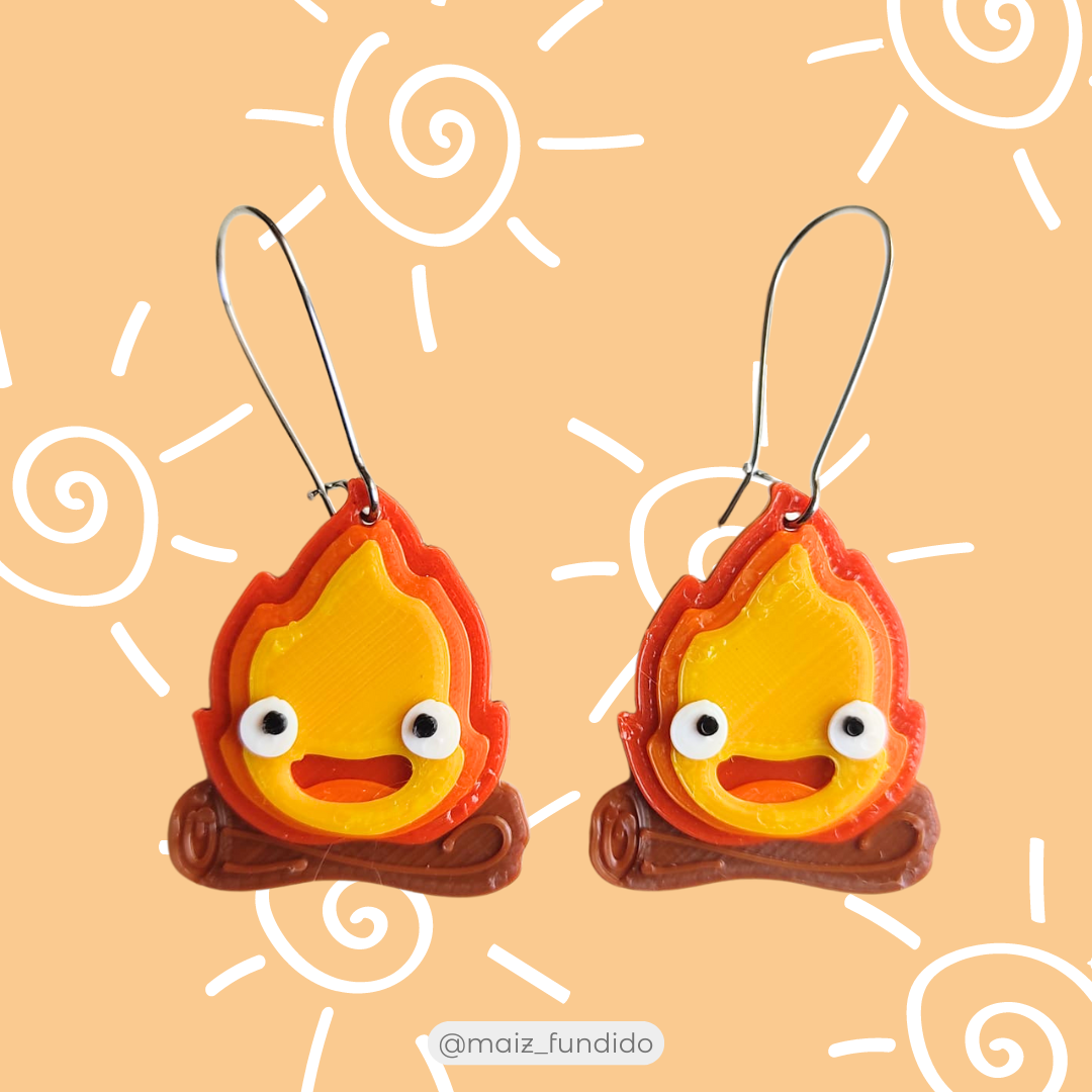 Aretes Calcifer impresos en 3Dh